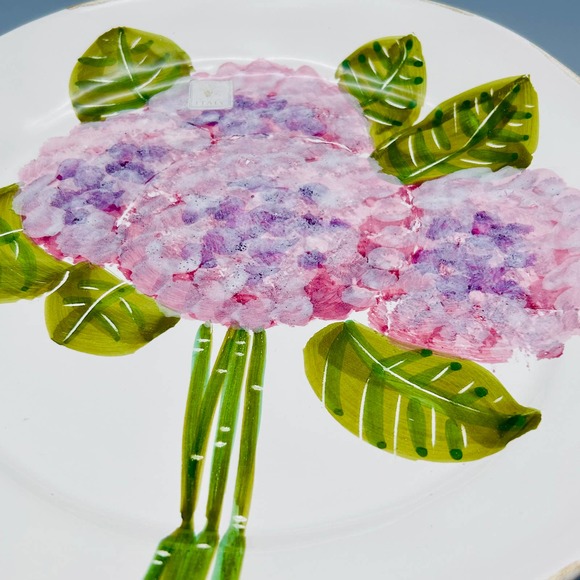 La Ceramica Hand Painted Pink Hydrangeas Ceramic Platter Made In Italy - Picture 3 of 5
